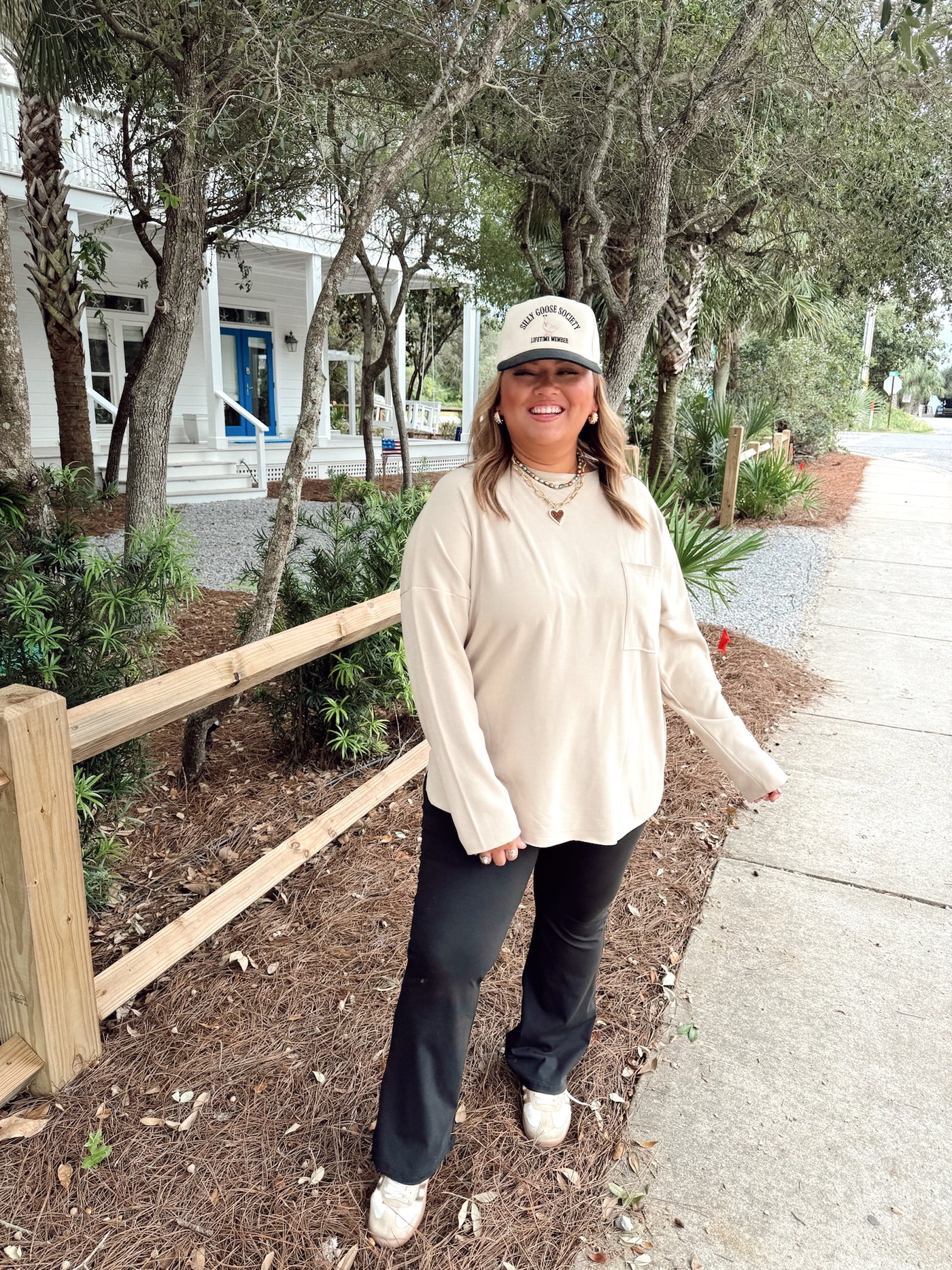 Taupe Crew Neck Long Sleeve Pocket Top