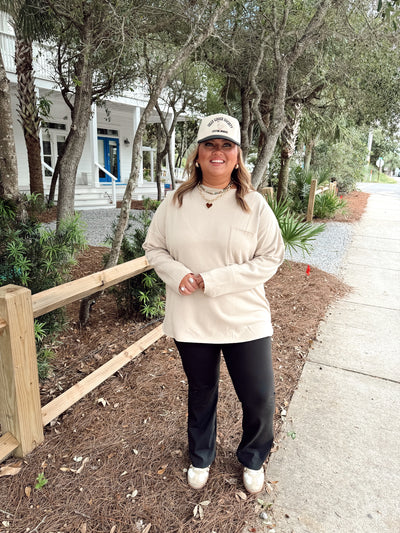 Taupe Crew Neck Long Sleeve Pocket Top