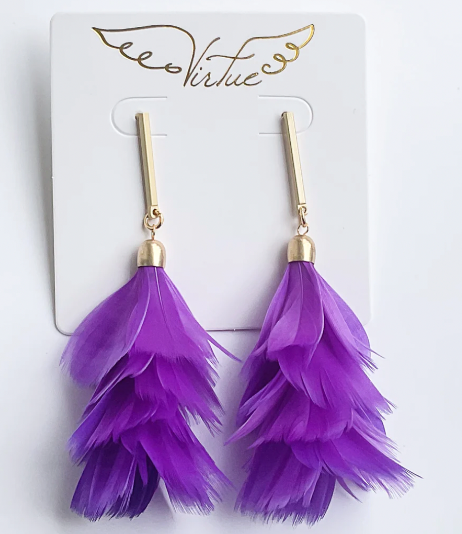 Virtue Jewelry Bar Post Feather Fan Earrings