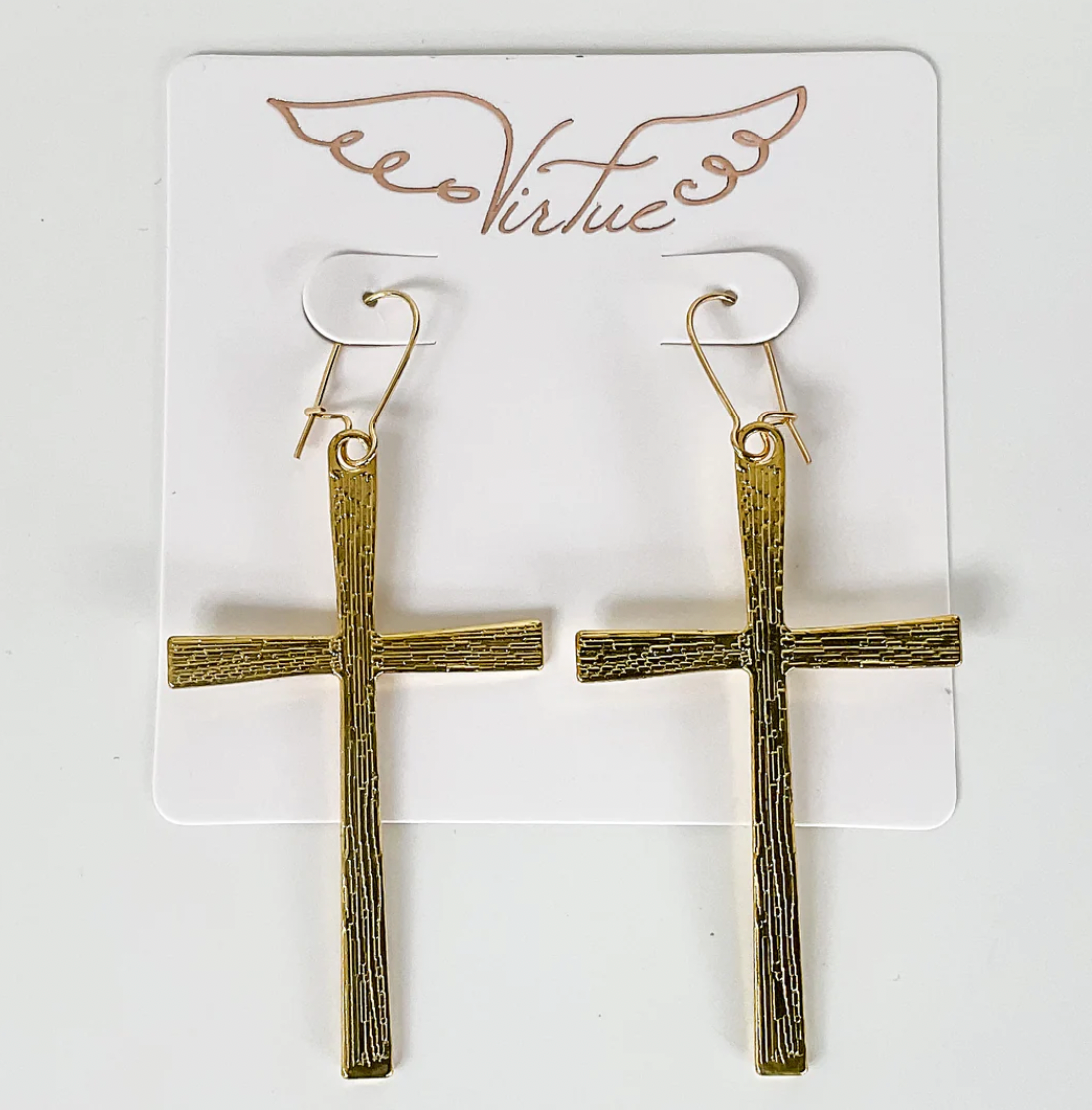 Virtue Jewelry Gold Skinny Cross Earrings