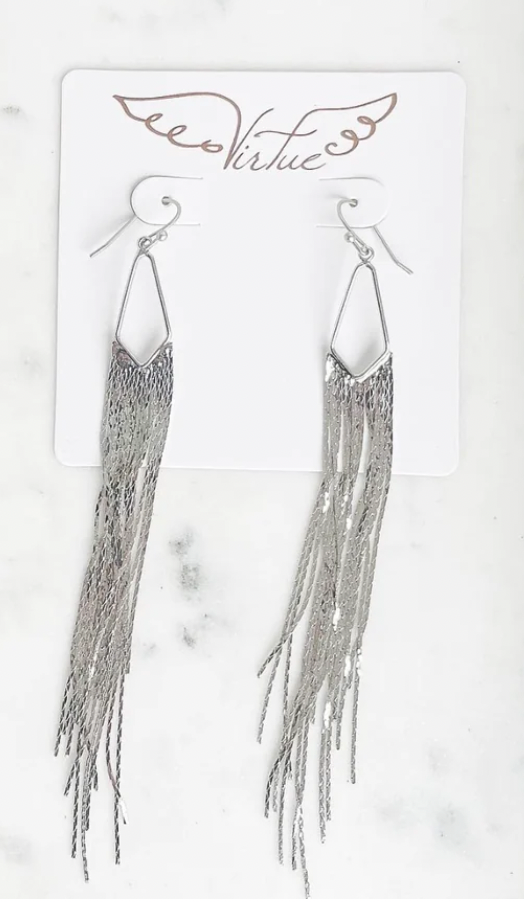 Virtue Jewelry Silver Medal Fringe Earrings on Hook Earrings