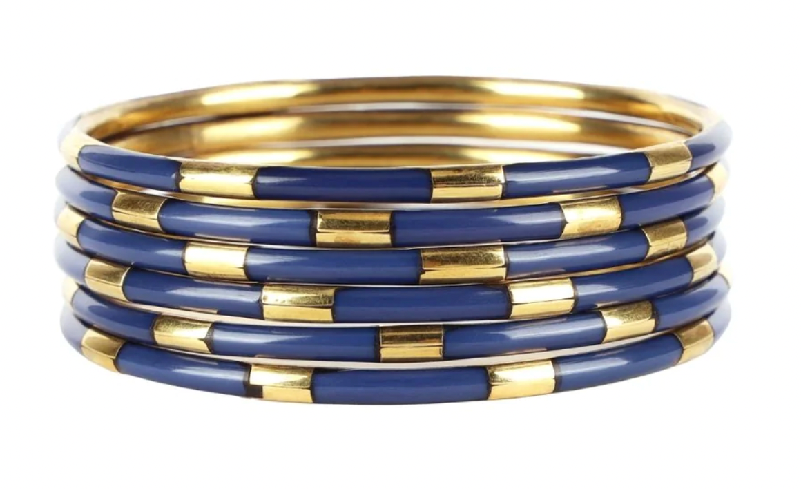 BuDhaGirl Navy Veda Enamel Bangle Bracelets - Set of 6