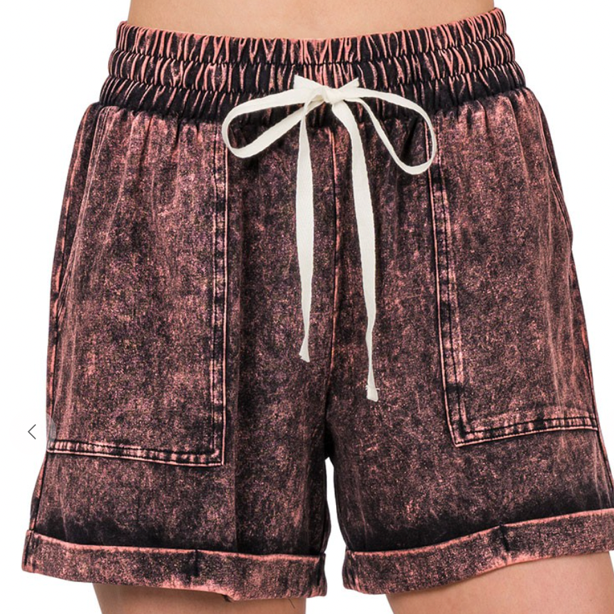 Mineral Wash Tie Waist Lounge Shorts