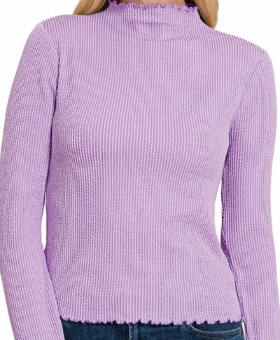 Ribbed Ultra Soft Lettuce Edge Mock Neck Top