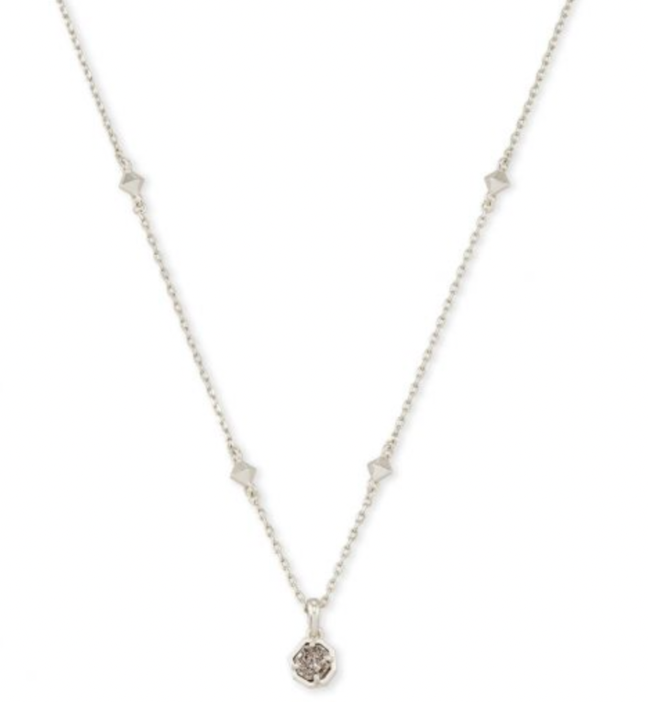 Kendra Scott Nola Short Pendant Necklace in Rhodium-Plated Platinum-Tone Drusy