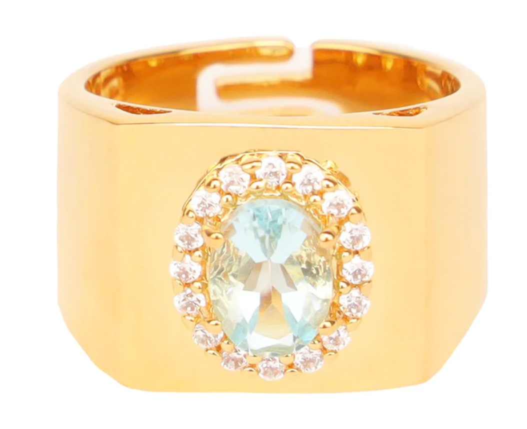 BuDhaGirl Birthday Ring - Aquamarine/White