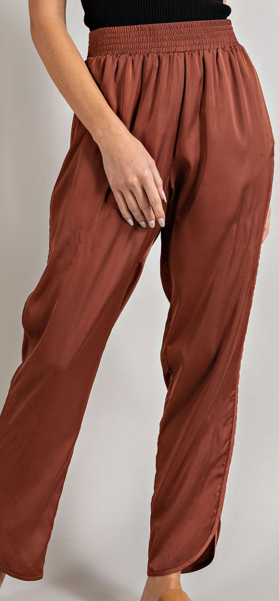 Cinnamon Satin Stretch Waist Dress Pant