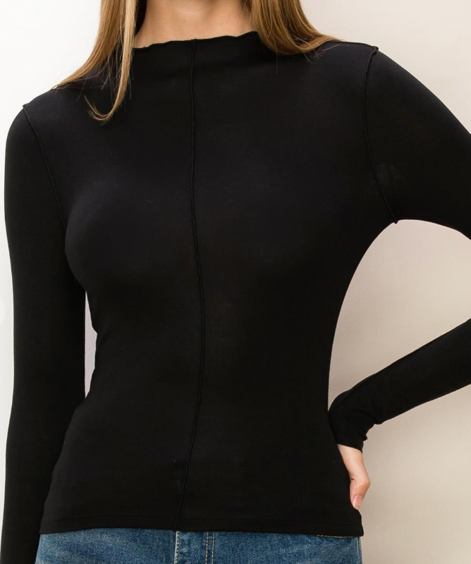 Knit Mock Neck Reverse Seam Layering Top