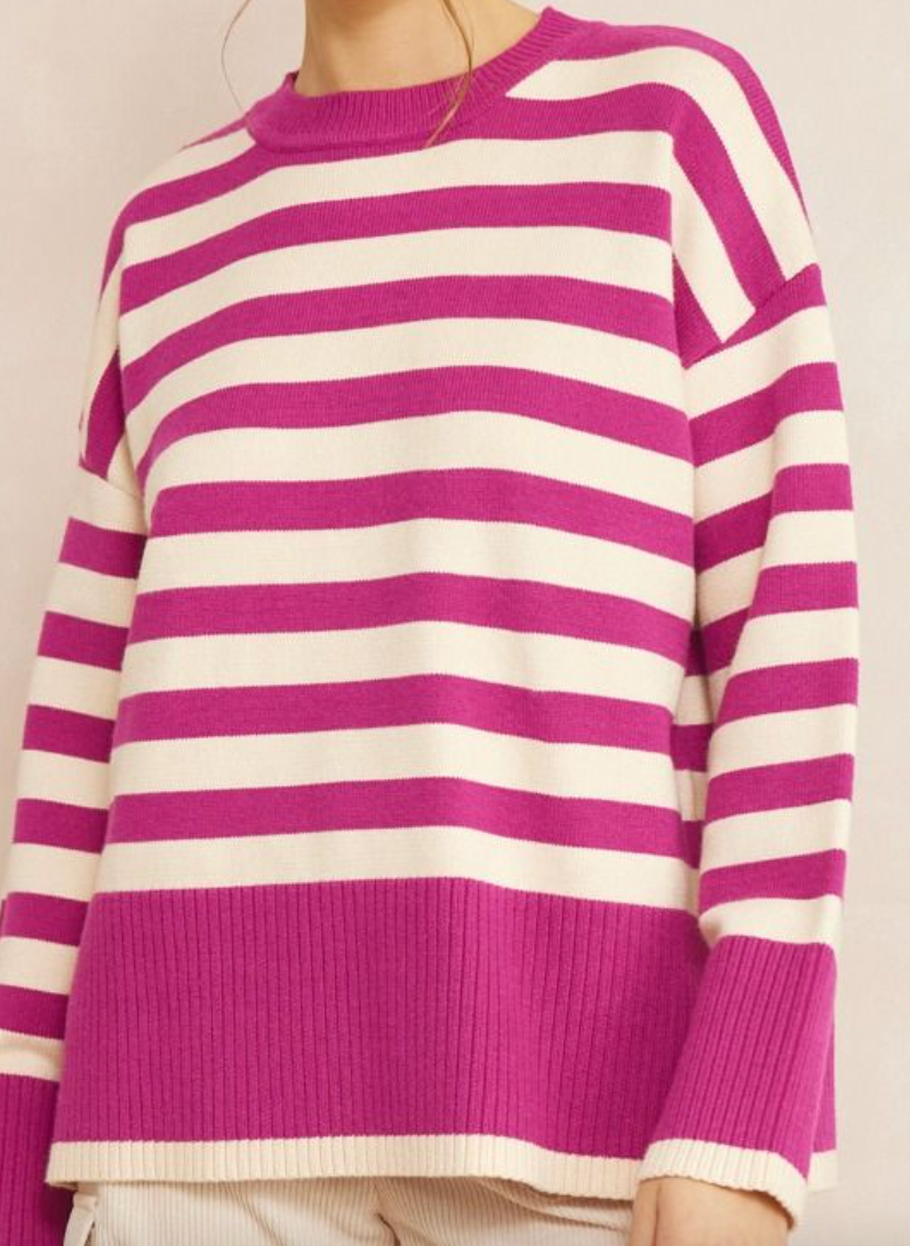 Orchid and Cream Oversized Striped Knit Top