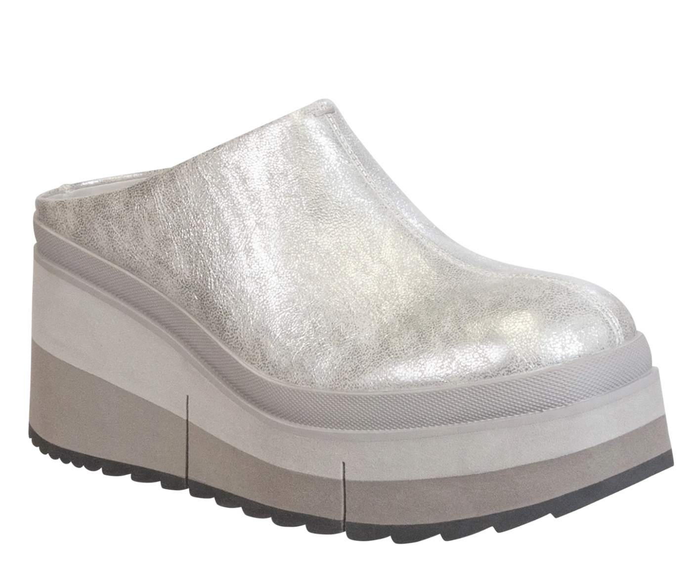 NakedFeet Coach Platform Clog in Silver