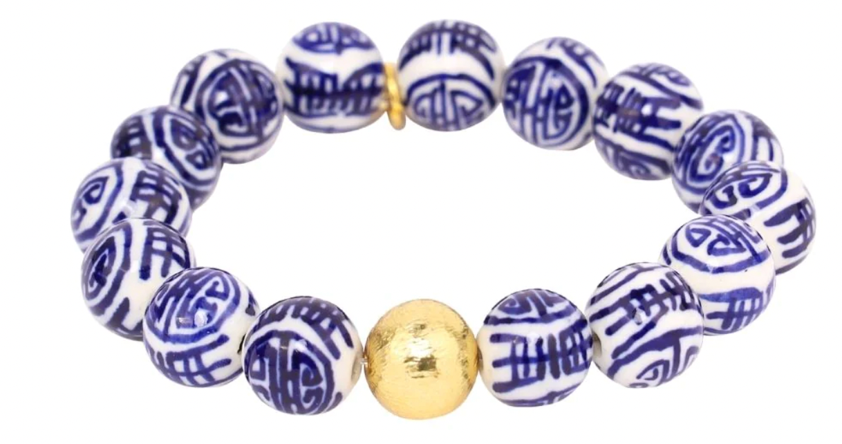 BuDhaGirl Porcelain Beaded Bracelet - Double Health & Luck