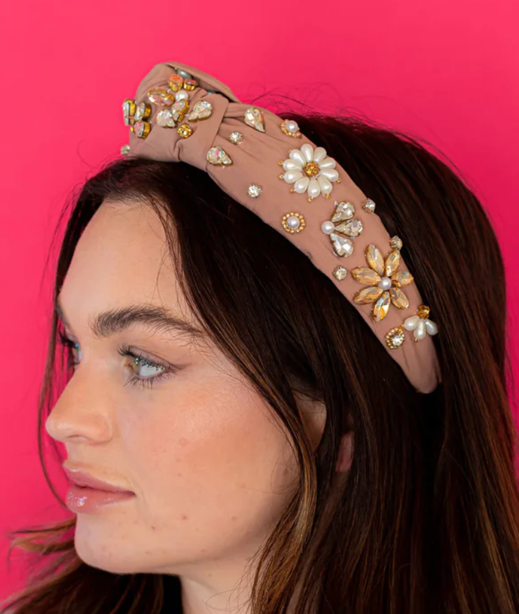 GoldenLily Nude Knot With Pearl Flowers Headband