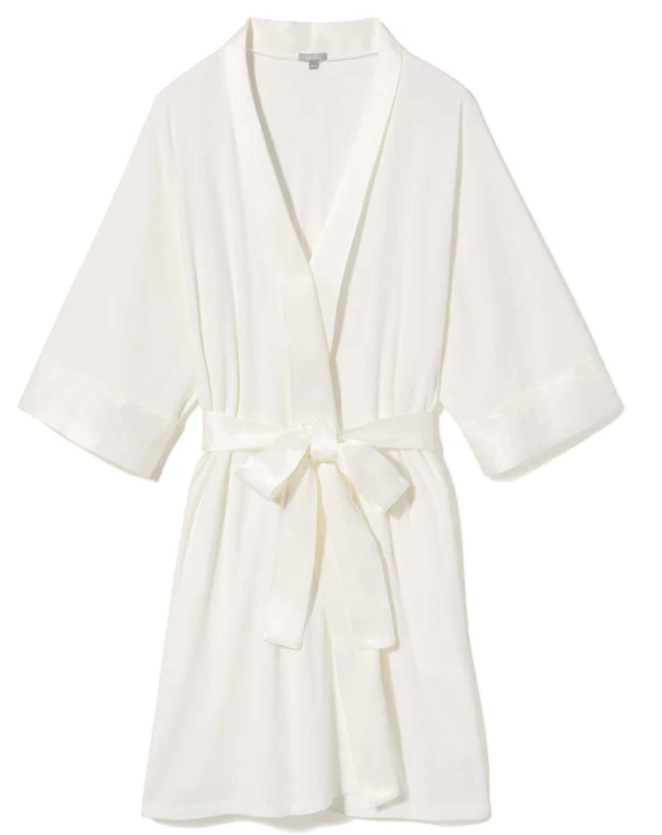 Pj Dreamwear Rib Knit Camono Robe With Satin Belt And Trim - Pearl