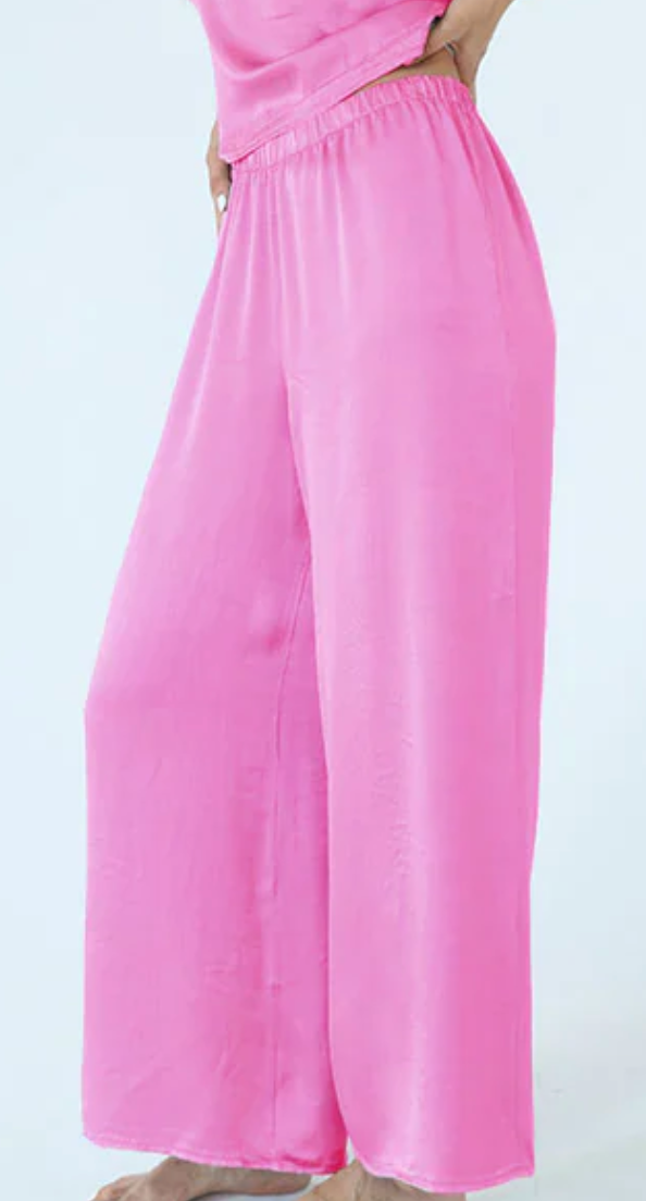 Pj Dreamwear Mo-Crop Satin Palazzo Pant - Hot Pink