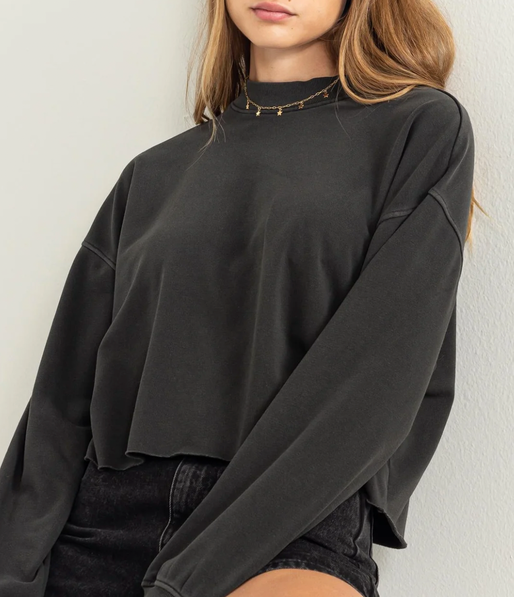 Long Sleeve Mock Neck Washed Long Sleeve Crop Tee