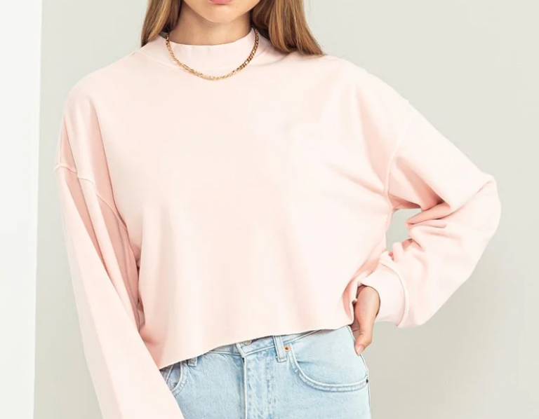 Long Sleeve Mock Neck Washed Long Sleeve Crop Tee