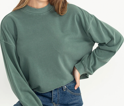 Long Sleeve Mock Neck Washed Long Sleeve Crop Tee