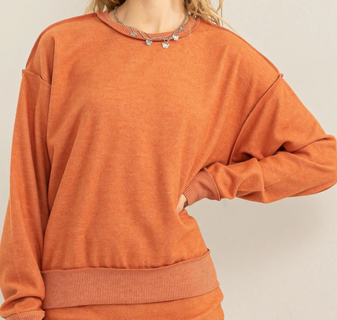 Reverse Seam Soft Heather Knit Sweatshirt