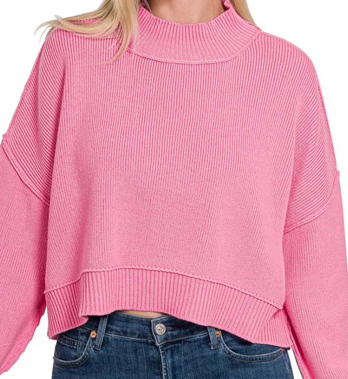 Chunky Knit Mock Neck Cropped Sweater