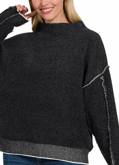 Chenille Exposed Seam Mock Neck Sweater