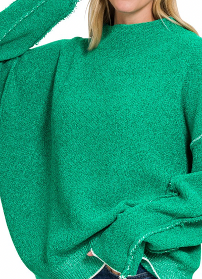 Chenille Exposed Seam Mock Neck Sweater