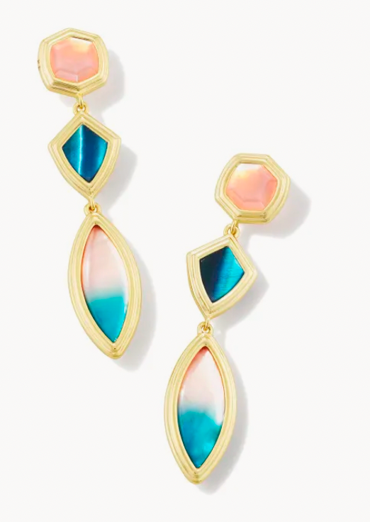 Kendra Scott Monica Gold Linear Earrings in Teal Mix