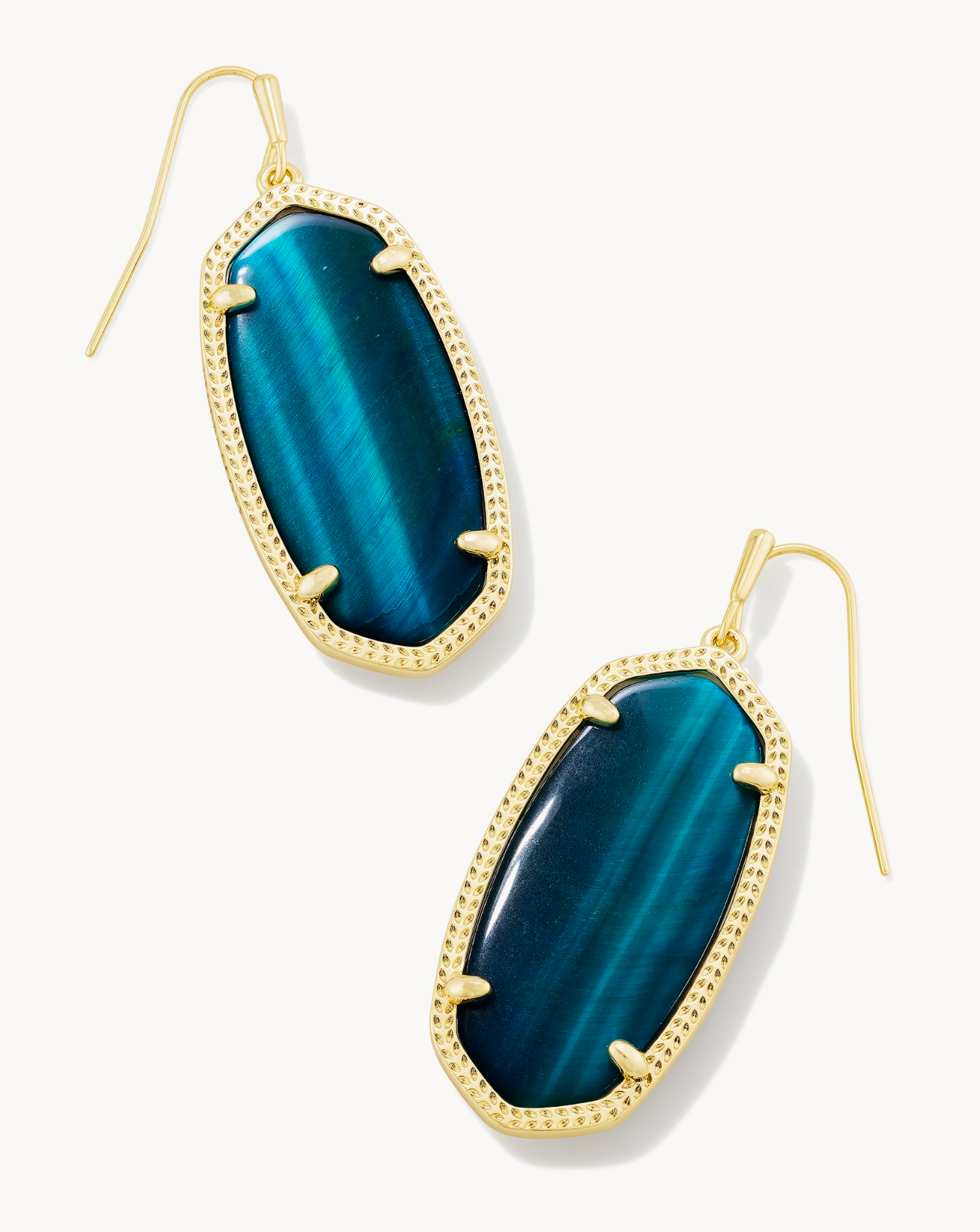 Kendra Scott Elle Gold Drop Earrings in Teal Tiger's Eye