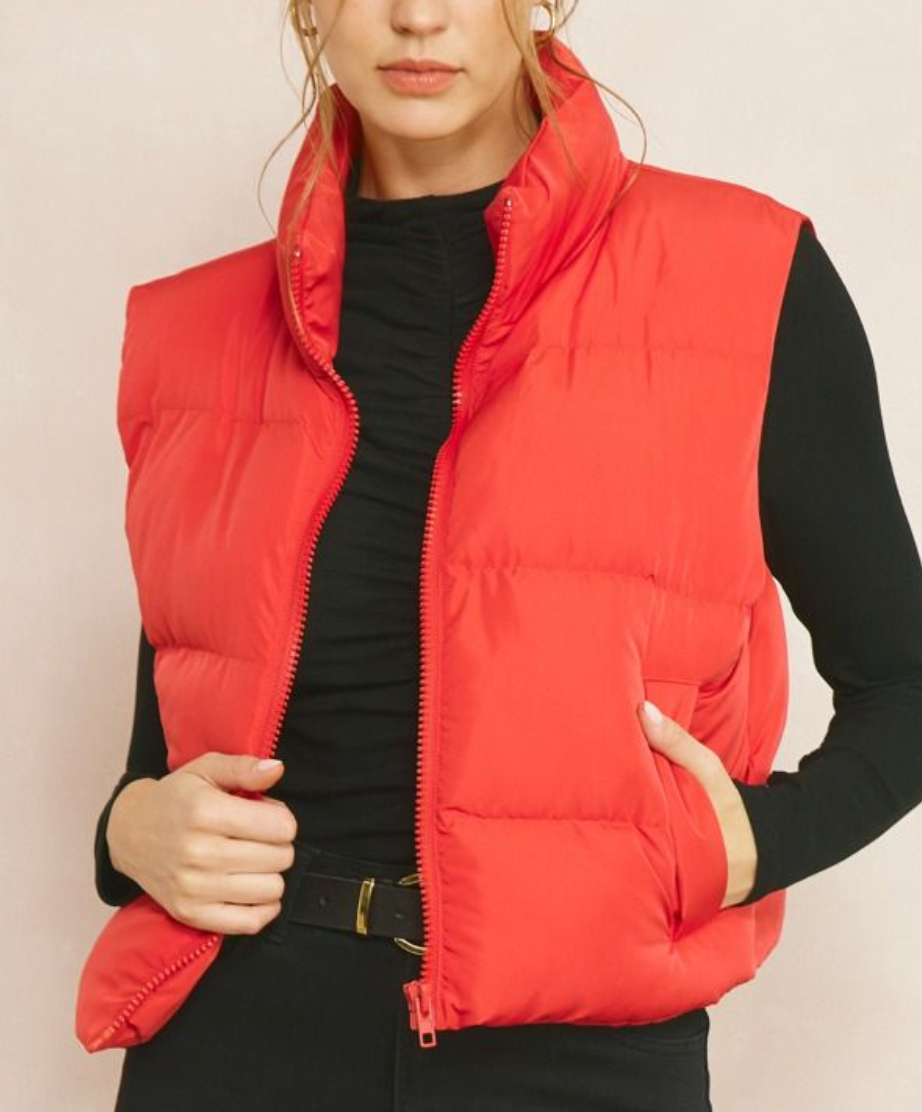 Red Cropped Puffer Vest