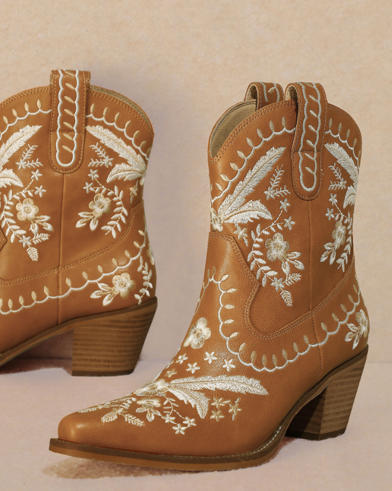 MiMi Dark Camel Corral Floral Western Mini Boot