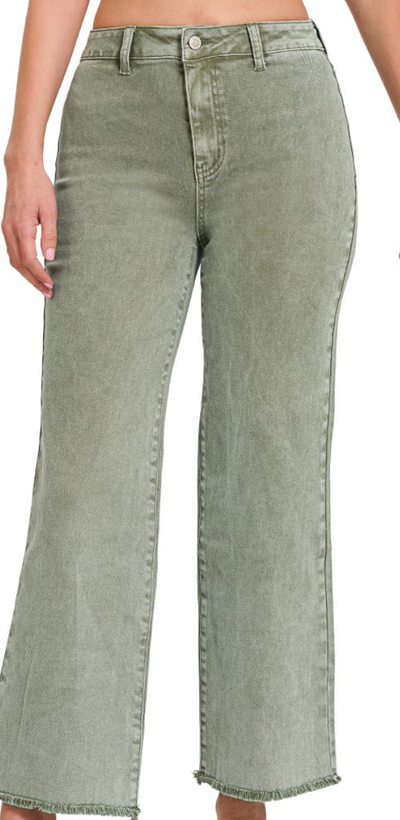 Acid Wash Fray Hem Wide Leg Pants