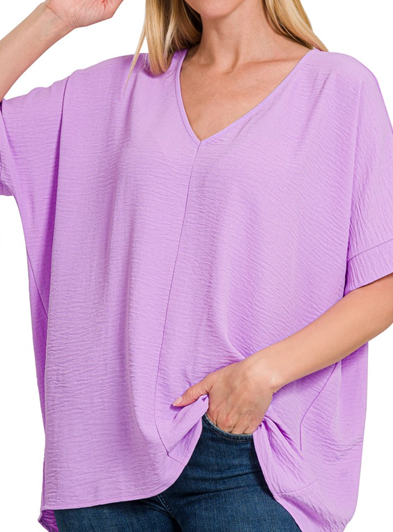 Textured Woven Oversized V-Neck Dolman Blouse