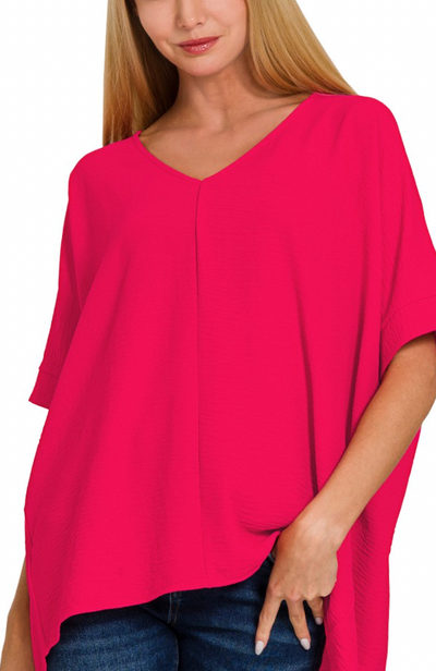 Textured Woven Oversized V-Neck Dolman Blouse