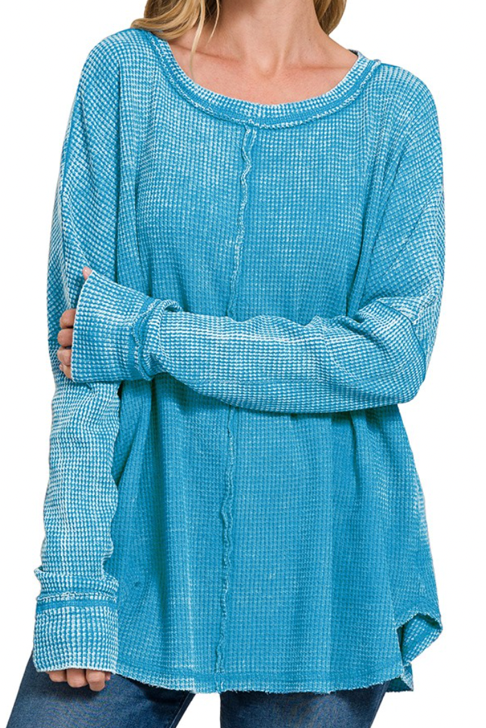 Washed Waffle Reverse Seam Long Sleeve Tee (2)