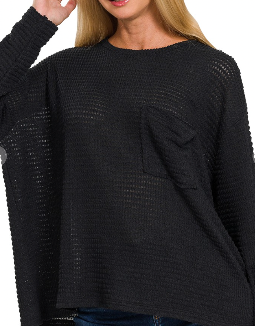 Oversized Slouchy Waffle Pocket Pullover