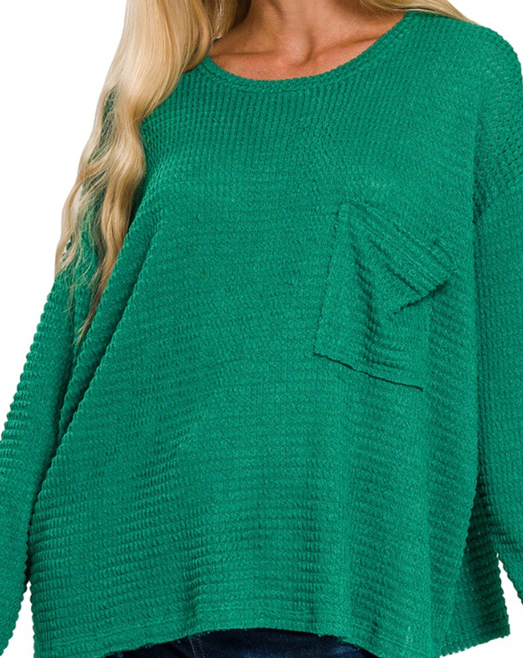 Oversized Slouchy Waffle Pocket Pullover