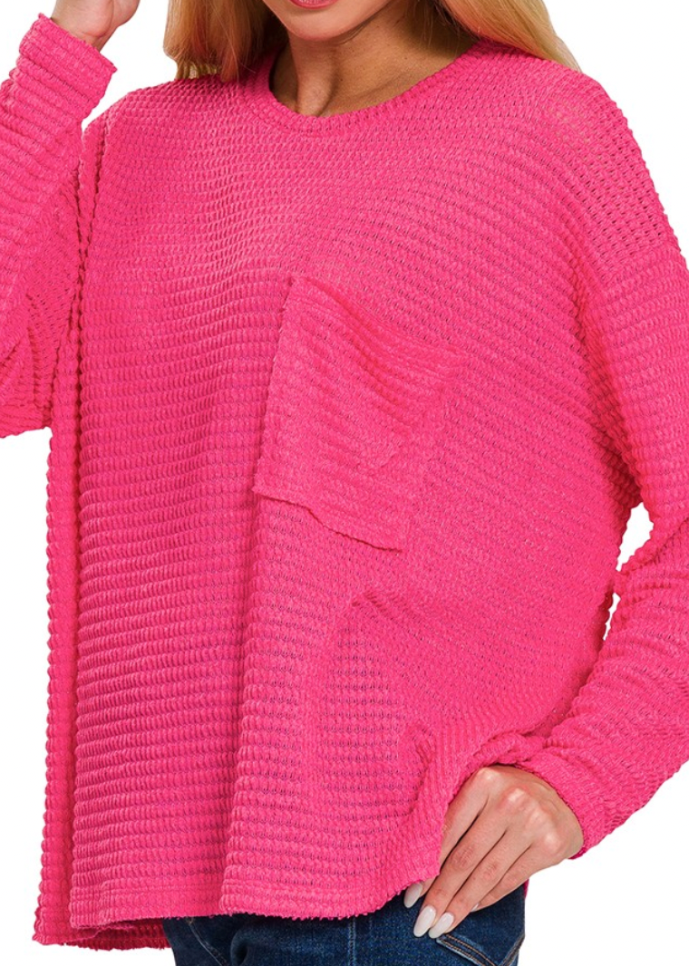 Oversized Slouchy Waffle Pocket Pullover