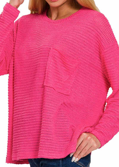 Oversized Slouchy Waffle Pocket Pullover