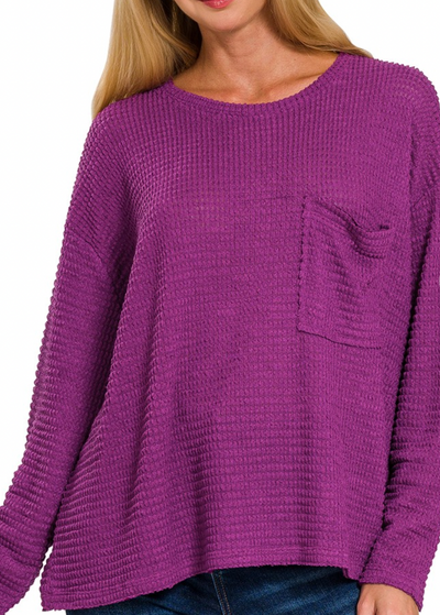 Oversized Slouchy Waffle Pocket Pullover