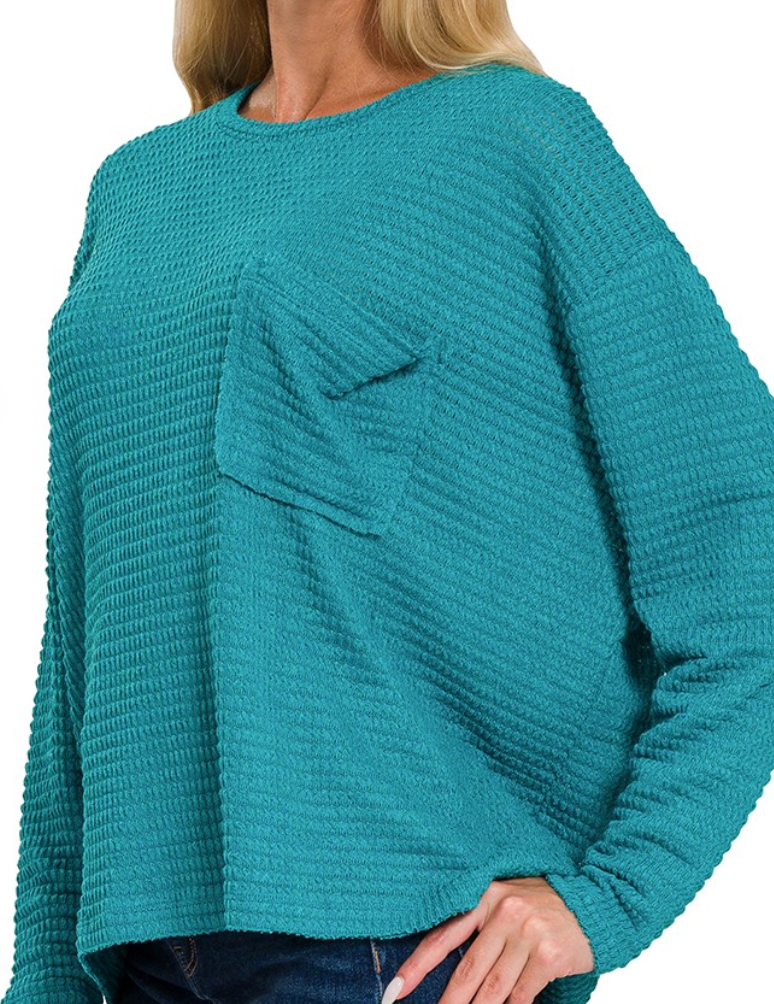 Oversized Slouchy Waffle Pocket Pullover