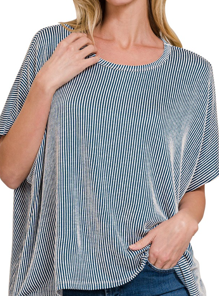 Washed Ribbed Oversized Knit Tee