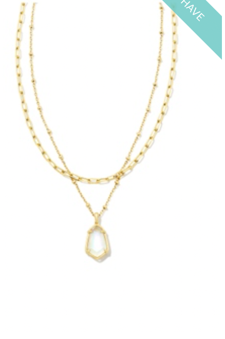 Kendra Scott Alexandria Gold Multi Strand Necklace in Iridescent Clear Rocky Crystal