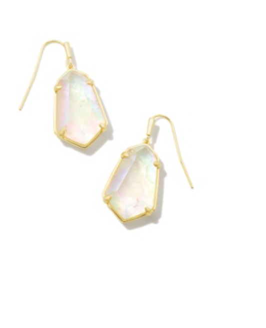 Kendra Scott Alexandria Gold Drop Earrings in Iridescent Clear Rock Crystal