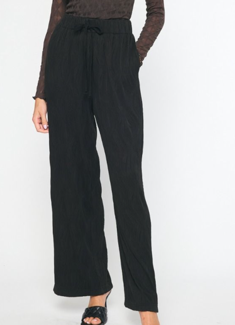 Black Textured High Waist Wide Leg Pants