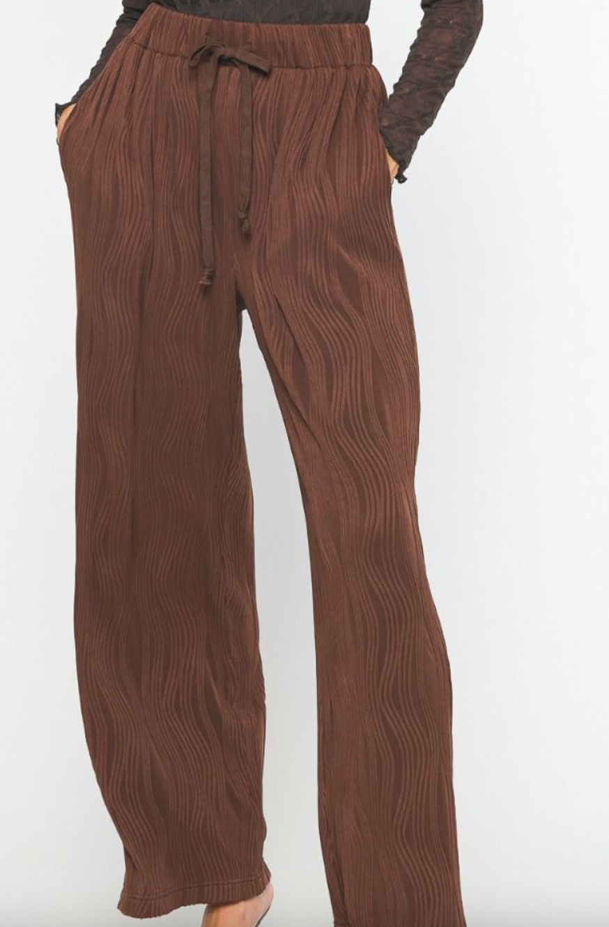 Chocolate Textured High Waist Wide Leg Pants