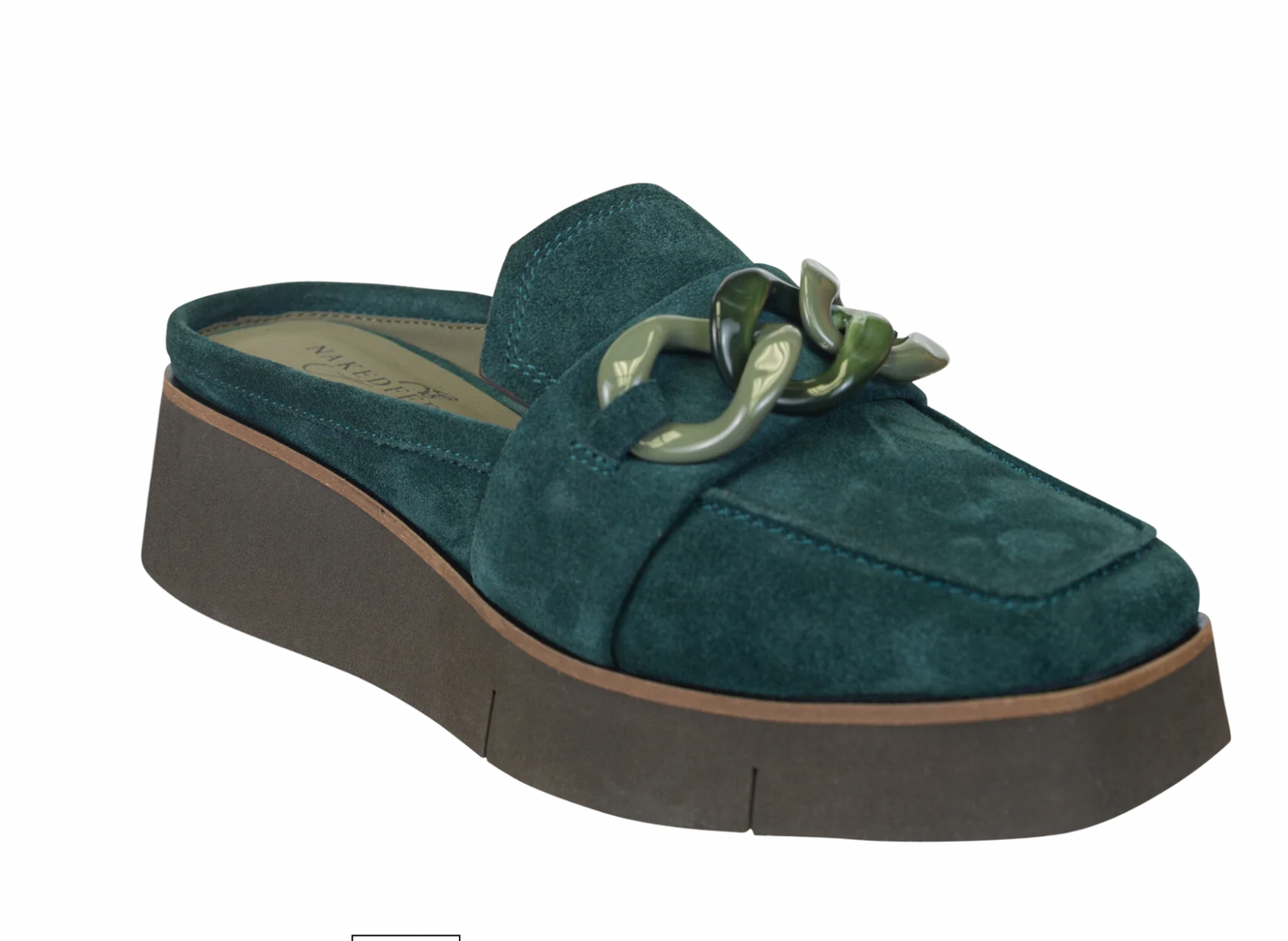 Naked Feet Elect Platform Mules in Emerald