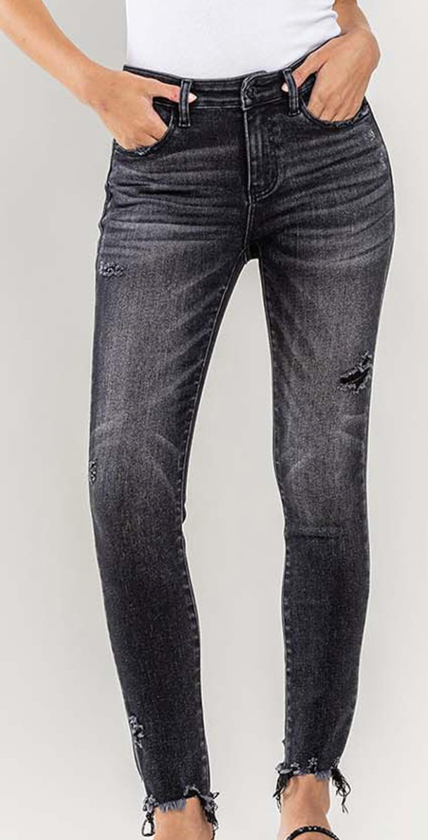 Vervet Washed Black Well-Made Distressed Raw Hem Skinny