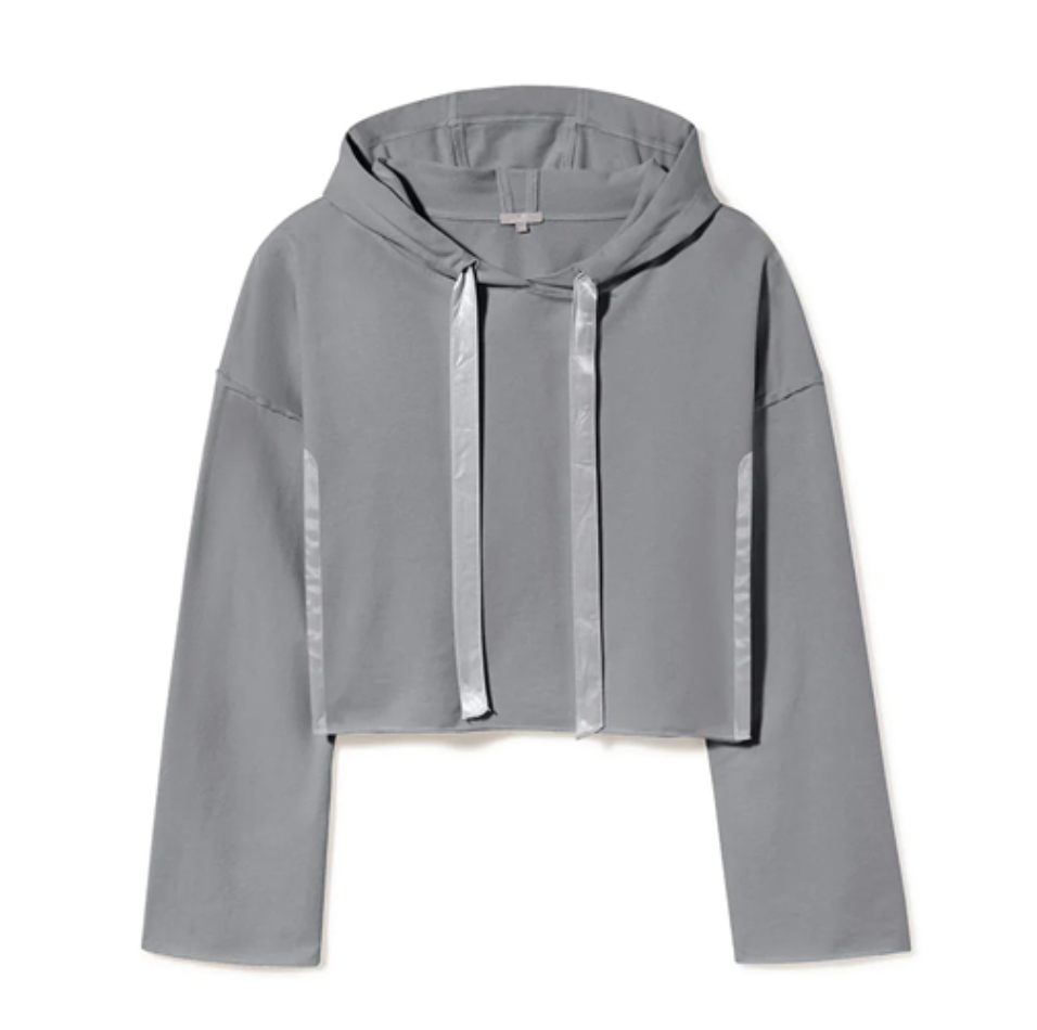 PJ Dreamwear Bianca Satin Hoodie in Dark Silver