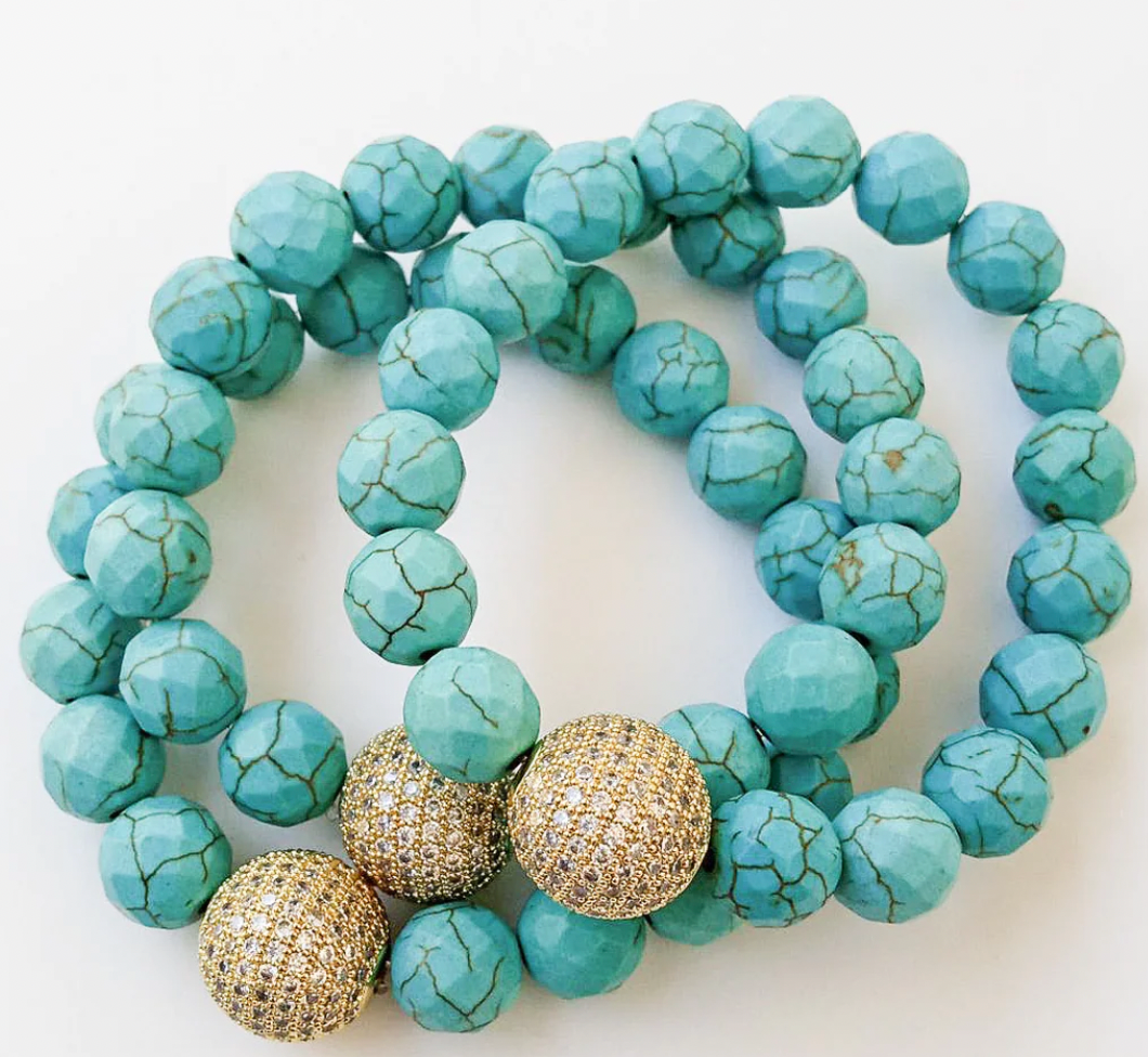 Virtue Jewelry Turquoise Gemstone Pave Ball Bracelet