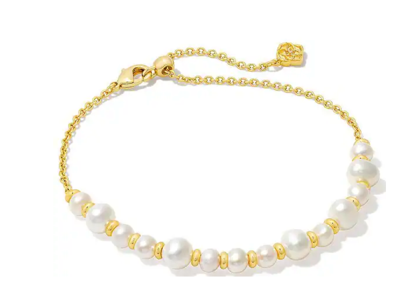 Kendra Scott Jovie Gold Pearl Beaded Delicate Chain Bracelet