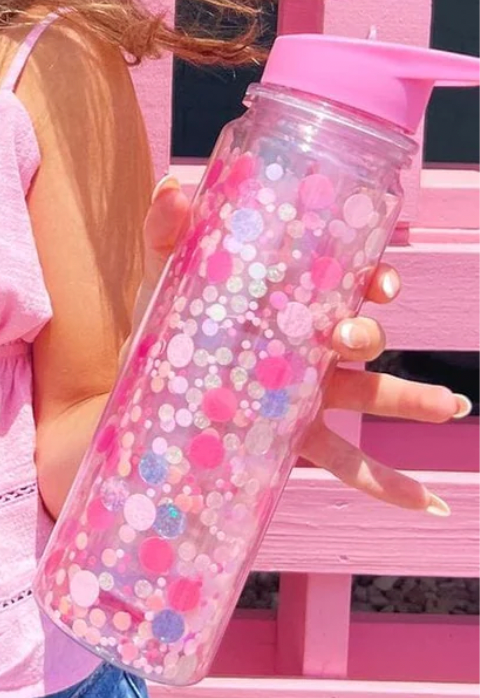 Pink Party Confetti Water Bottle